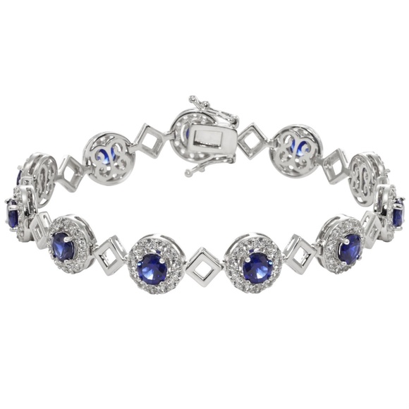 Blue and White Sapphire Bracelet in Sterling Silver - Picture 3 of 4